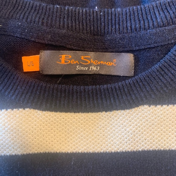 Ben Sherman Men Crew neck Wide Stripe Sweater White  Navy L - Picture 12 of 12